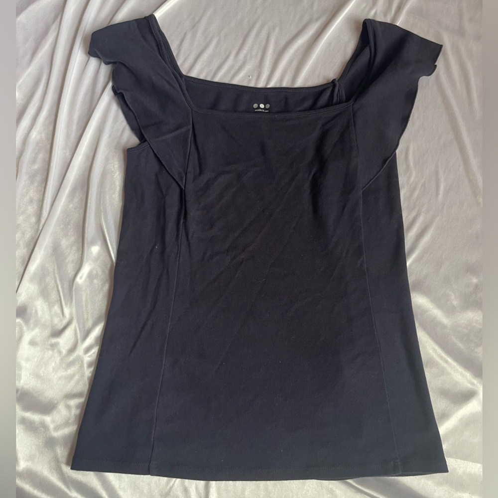 Three Dots Navy Blue Top Ruffle